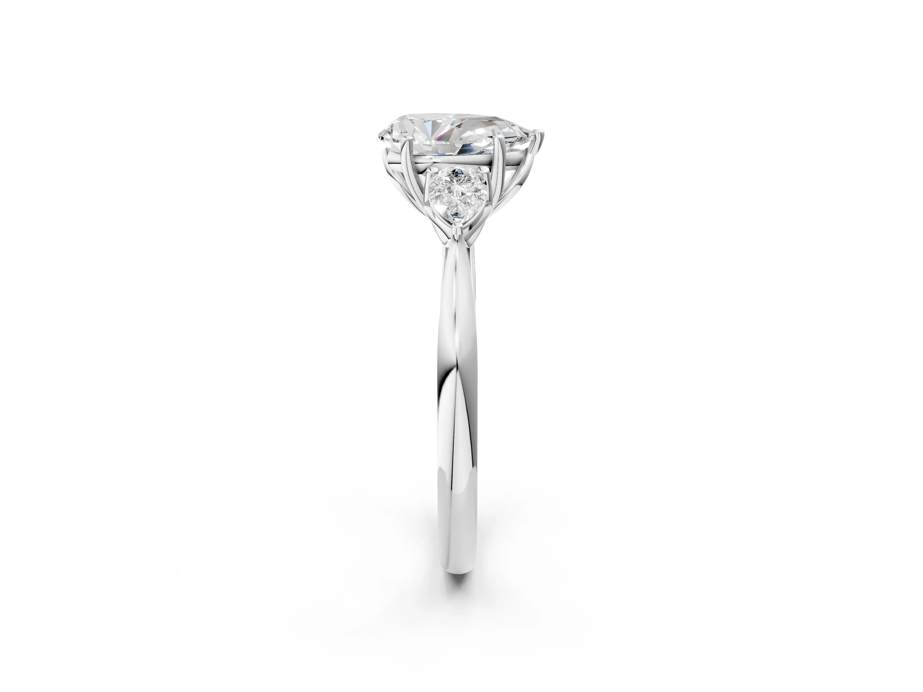 White gold Pear Cut Diamond Three-Stone Ring with Pear with Moissanite side stone Side Stones and Prong Setting_38