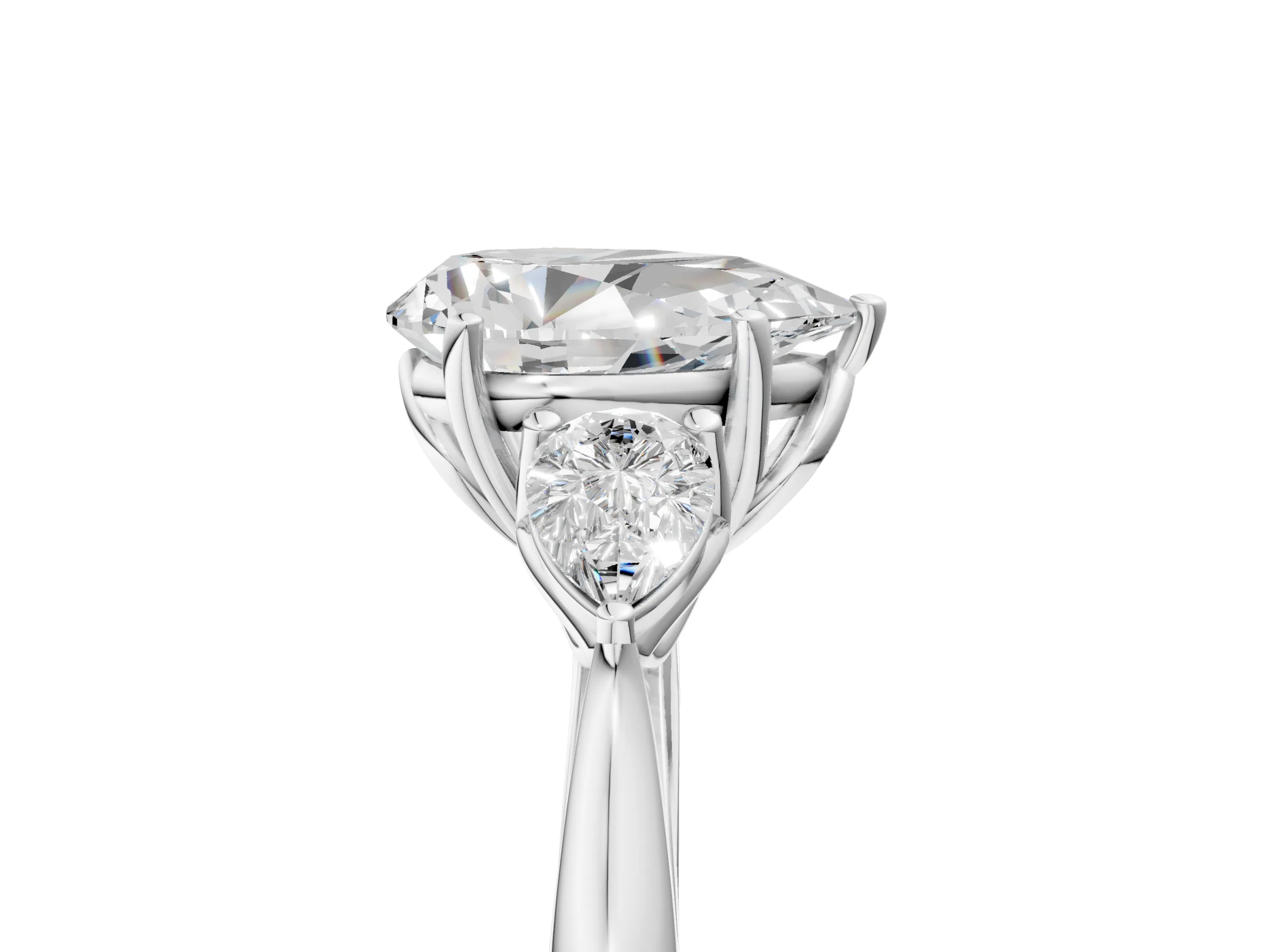 White gold Pear Cut Diamond Three-Stone Ring with Pear with Moissanite side stone Side Stones and Prong Setting_41