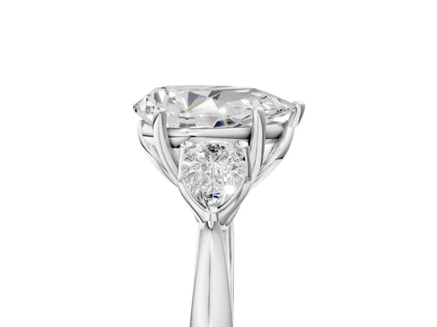 White gold Pear Cut Diamond Three-Stone Ring with Pear with Moissanite side stone Side Stones and Prong Setting_41
