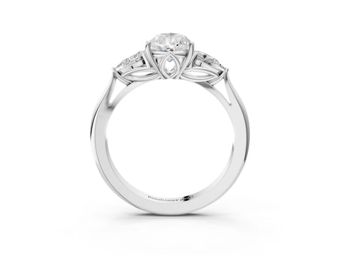 White gold Pear Cut Diamond Three-Stone Ring with Pear with Moissanite side stone Side Stones and Prong Setting_63