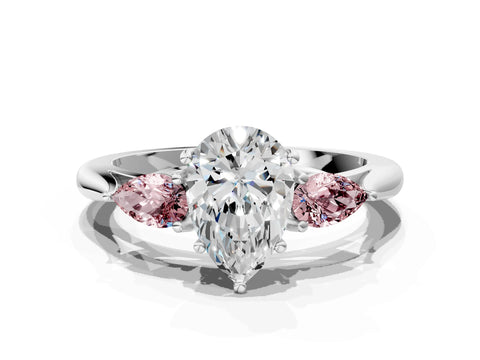 White gold Pear Cut Diamond Three-Stone Ring with Pear with Morganite side stone Side Stones and Prong Setting_24