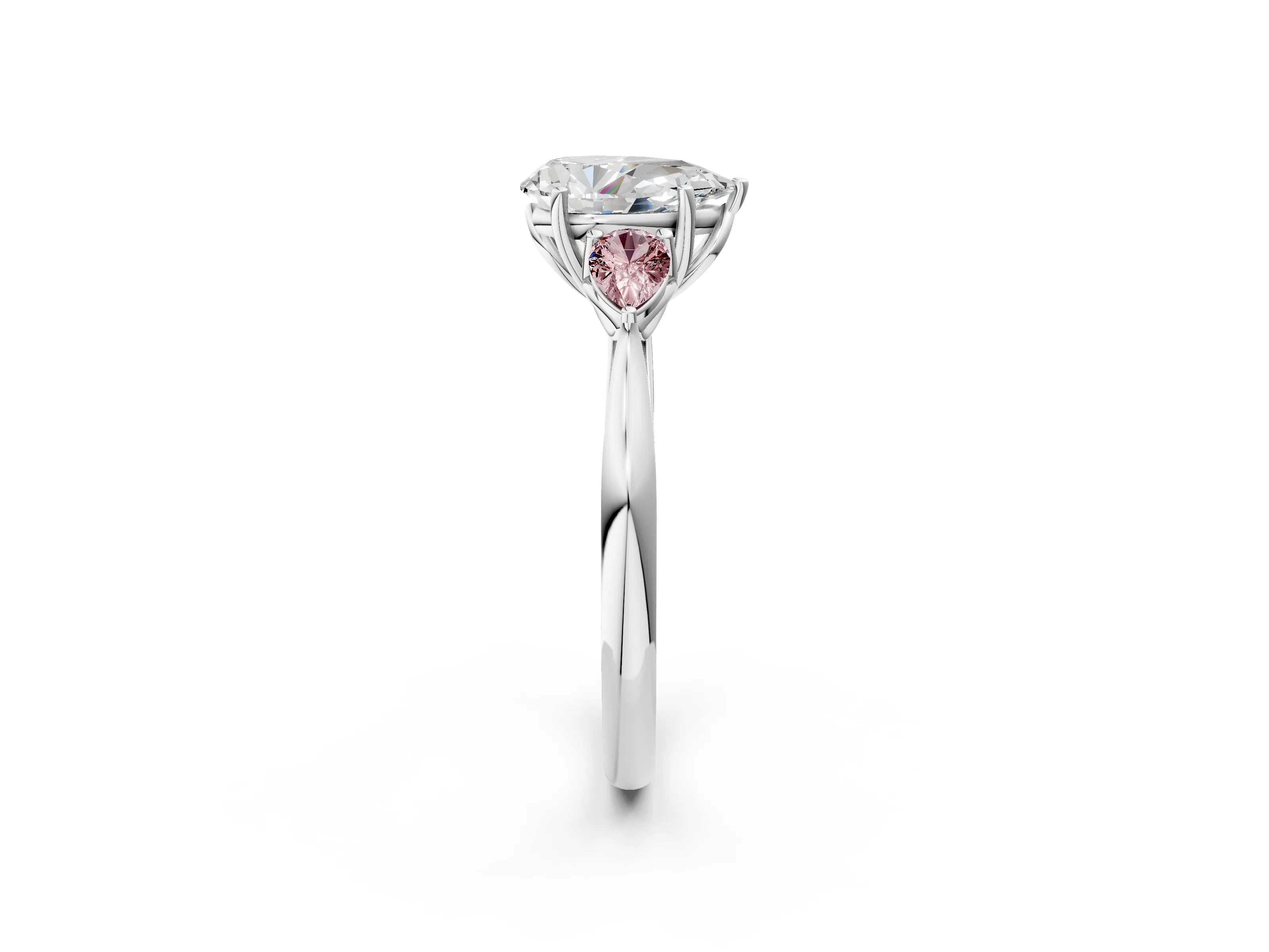 White gold Pear Cut Diamond Three-Stone Ring with Pear with Morganite side stone Side Stones and Prong Setting_26