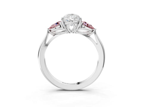 White gold Pear Cut Diamond Three-Stone Ring with Pear with Morganite side stone Side Stones and Prong Setting_27