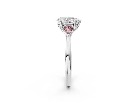 White gold Pear Cut Diamond Three-Stone Ring with Pear with Morganite side stone Side Stones and Prong Setting_74