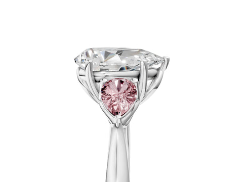 White gold Pear Cut Diamond Three-Stone Ring with Pear with Morganite side stone Side Stones and Prong Setting_77