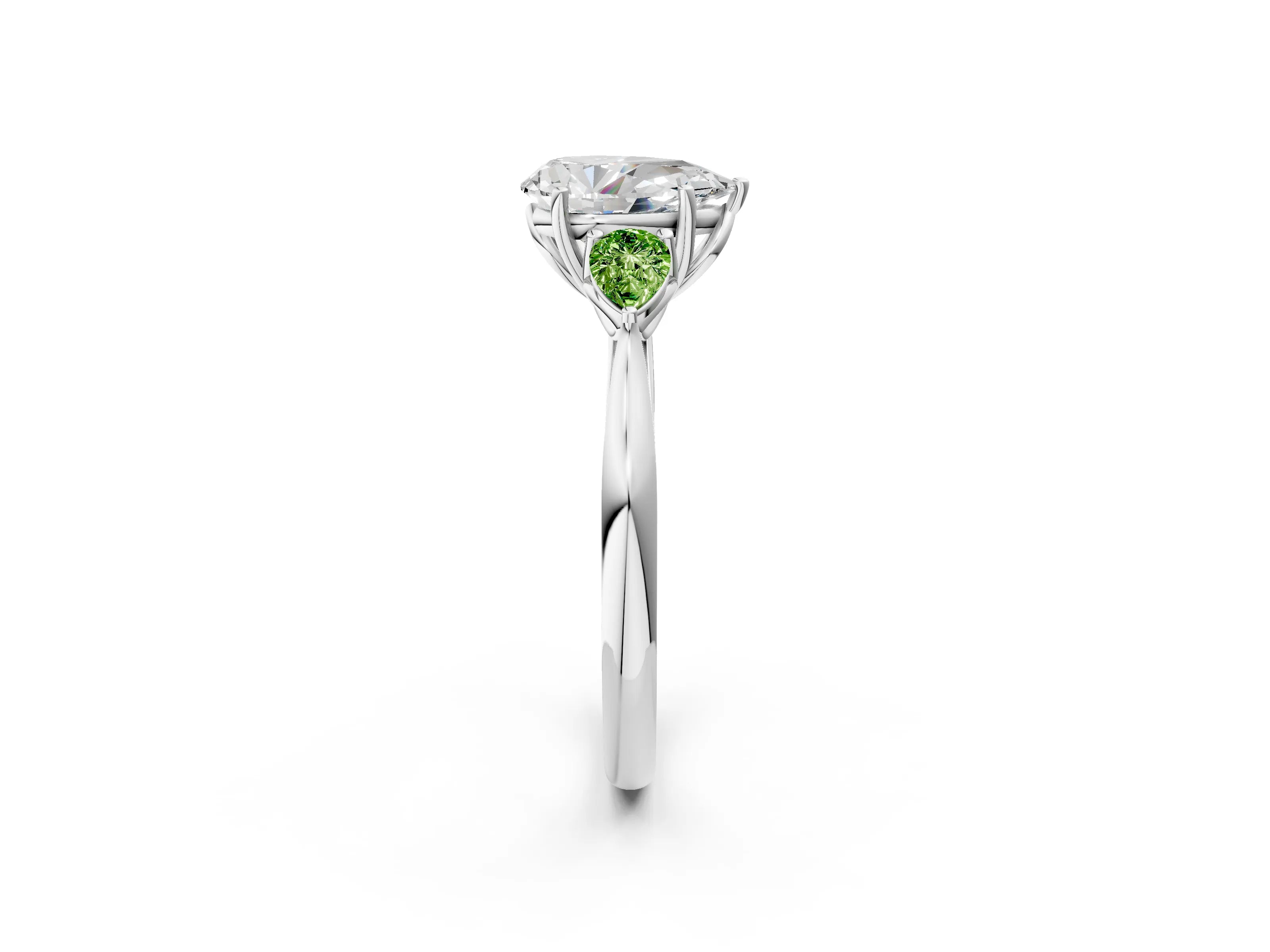 White gold Pear Cut Diamond Three-Stone Ring with Pear with Peridot side stone Side Stones and Prong Setting_14