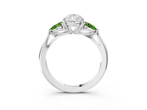 White gold Pear Cut Diamond Three-Stone Ring with Pear with Peridot side stone Side Stones and Prong Setting_15