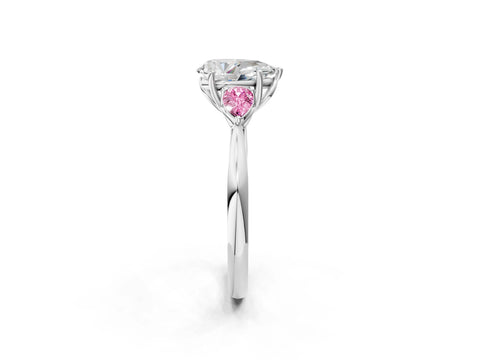 White gold Pear Cut Diamond Three-Stone Ring with Pear with Pink Sapphire side stone Side Stones and Prong Setting_50