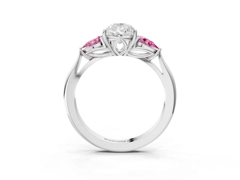 White gold Pear Cut Diamond Three-Stone Ring with Pear with Pink Sapphire side stone Side Stones and Prong Setting_51