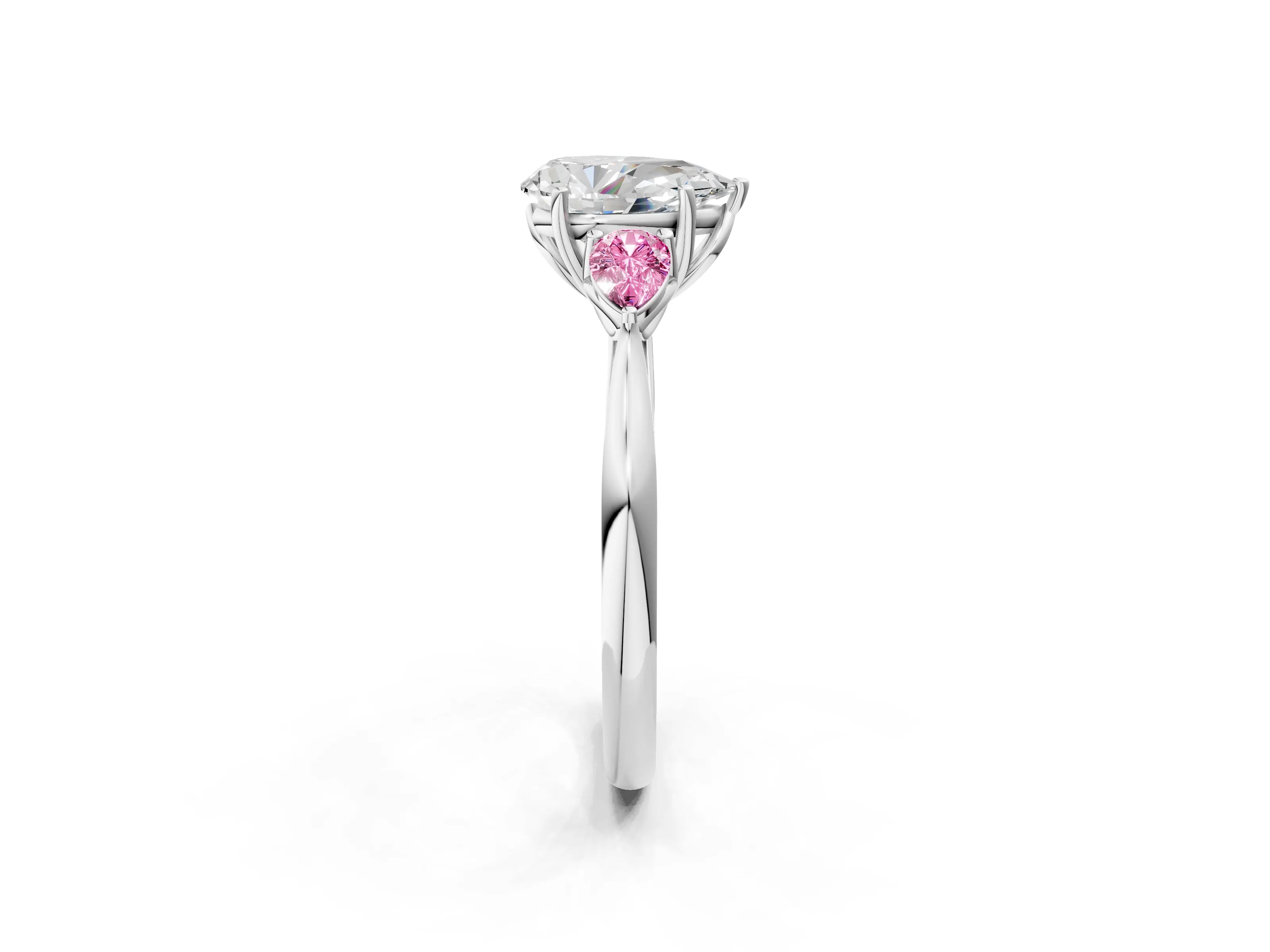 White gold Pear Cut Diamond Three-Stone Ring with Pear with Pink Sapphire side stone Side Stones and Prong Setting_74