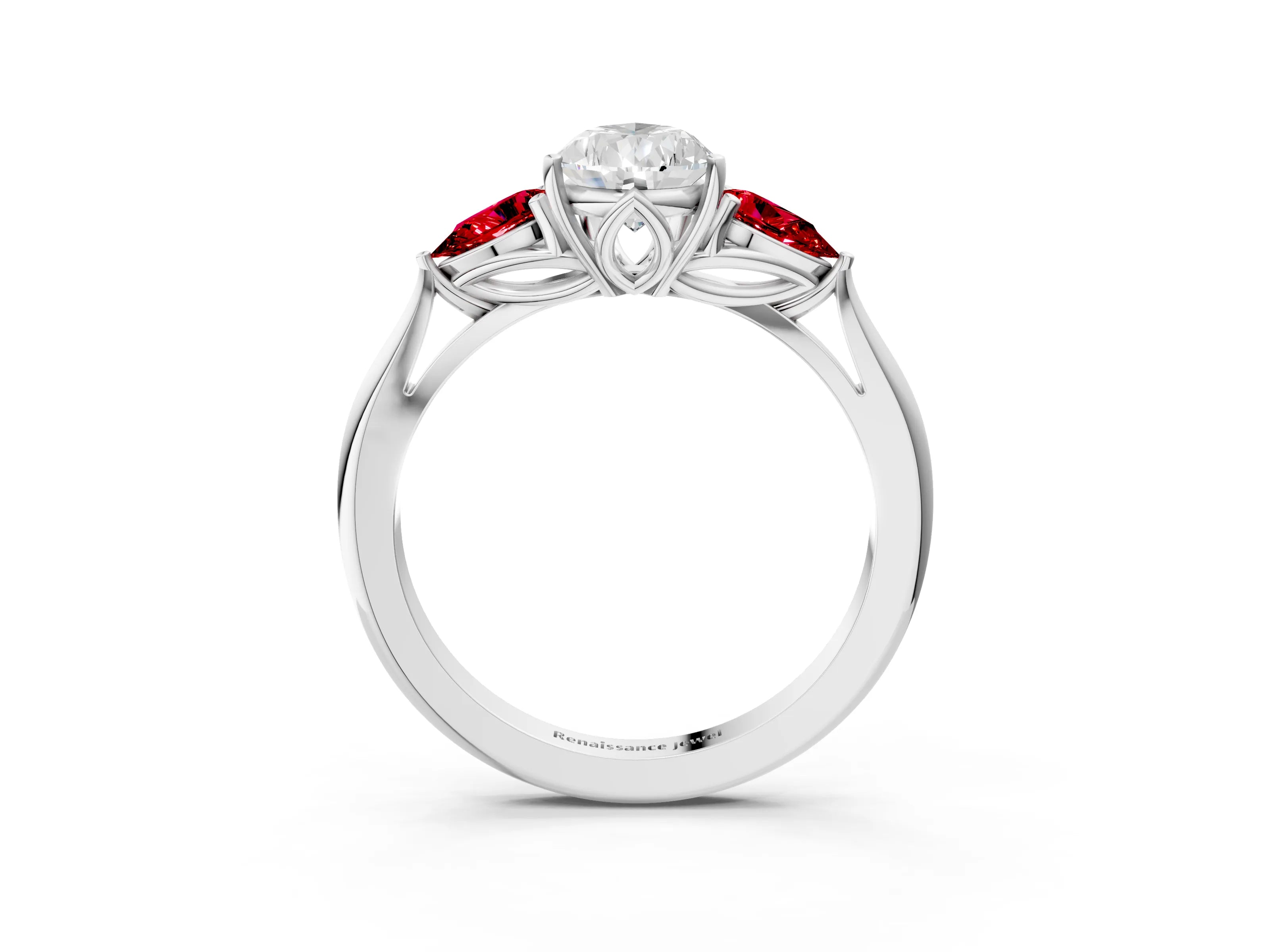 White gold Pear Cut Diamond Three-Stone Ring with Pear with Ruby side stone Side Stones and Prong Setting_51