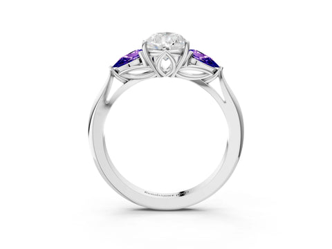 White gold Pear Cut Diamond Three-Stone Ring with Pear with Tanzanite side stone Side Stones and Prong Setting_15