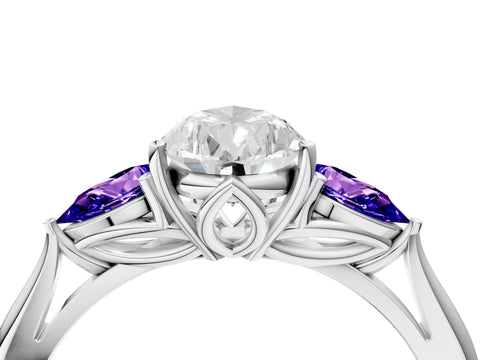 White gold Pear Cut Diamond Three-Stone Ring with Pear with Tanzanite side stone Side Stones and Prong Setting_40