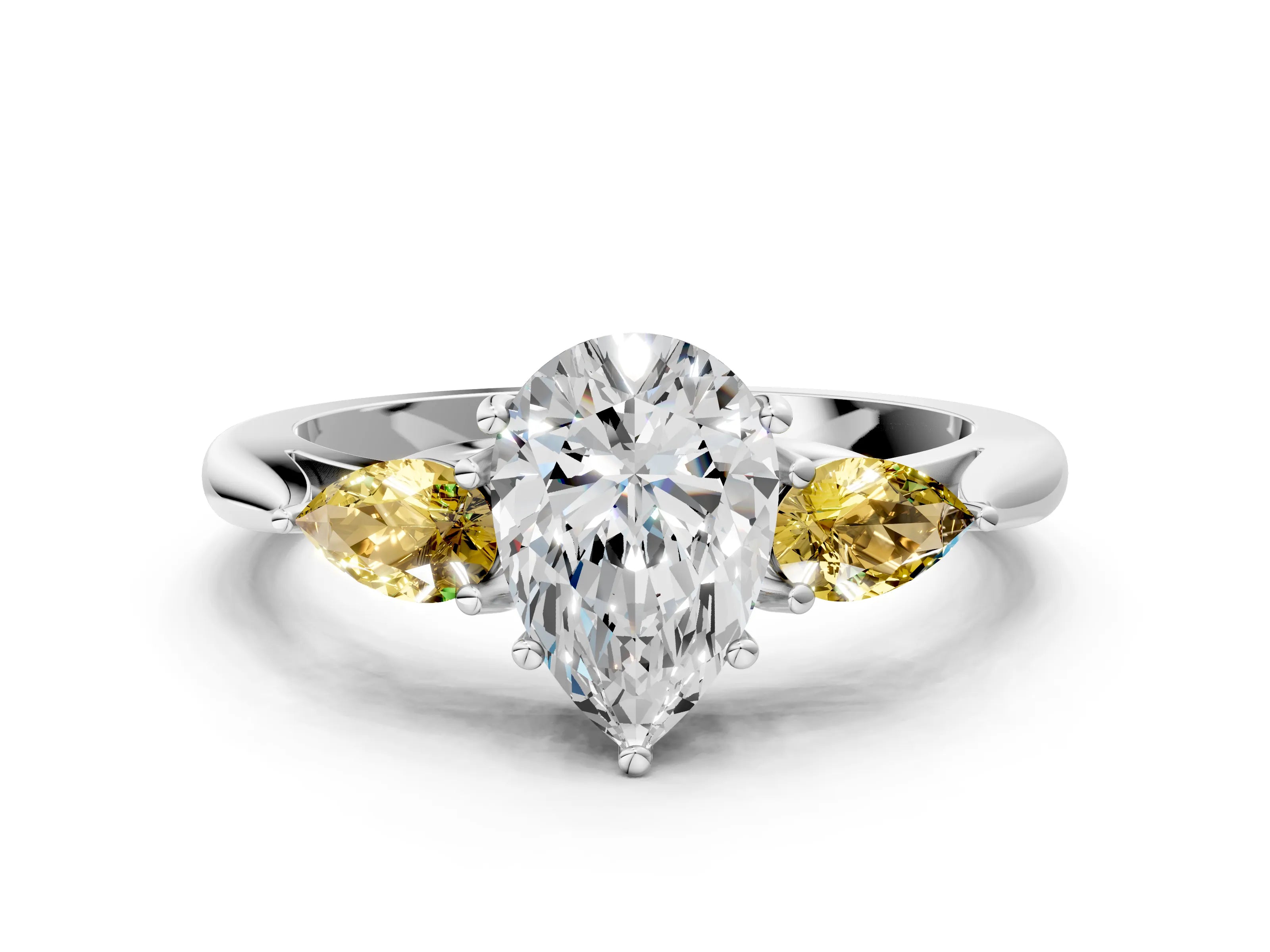 White gold Pear Cut Diamond Three-Stone Ring with Pear with Yellow Sapphire side stone Side Stones and Prong Setting_36