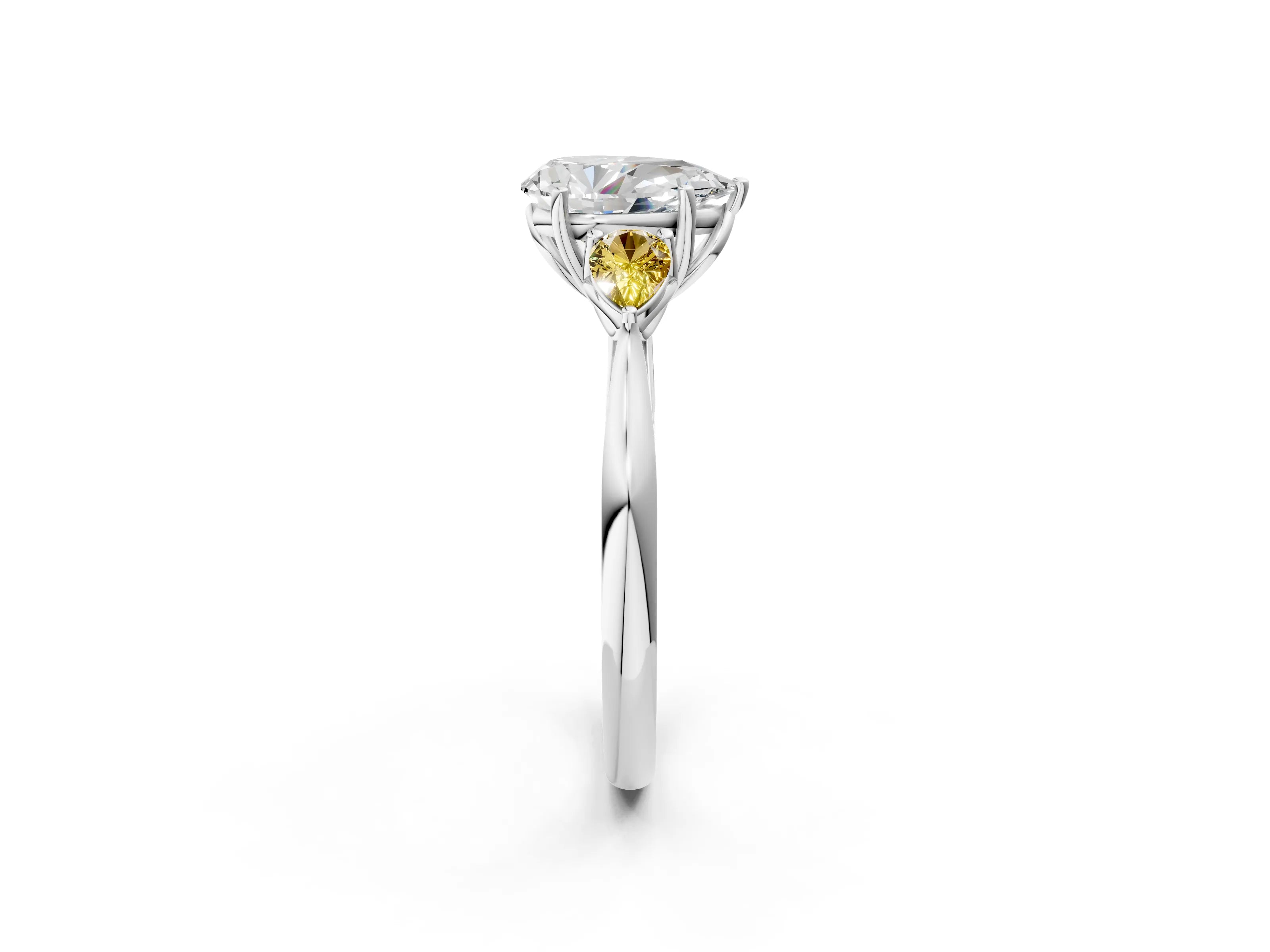 White gold Pear Cut Diamond Three-Stone Ring with Pear with Yellow Sapphire side stone Side Stones and Prong Setting_38