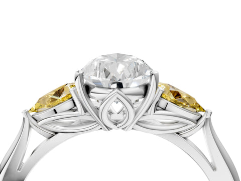 White gold Pear Cut Diamond Three-Stone Ring with Pear with Yellow Sapphire side stone Side Stones and Prong Setting_40