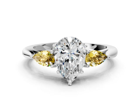 White gold Pear Cut Diamond Three-Stone Ring with Pear with Yellow Sapphire side stone Side Stones and Prong Setting_60