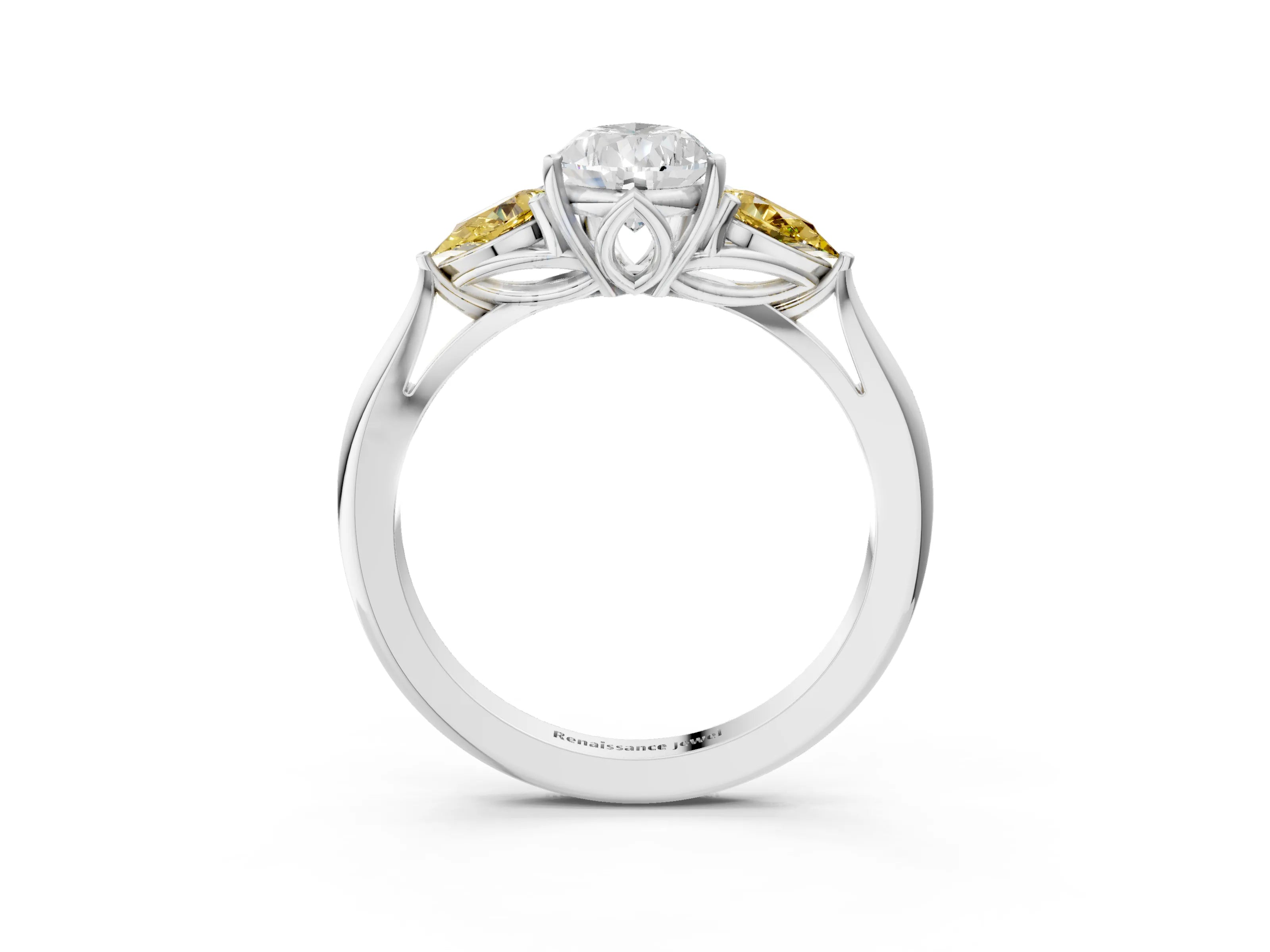 White gold Pear Cut Diamond Three-Stone Ring with Pear with Yellow Sapphire side stone Side Stones and Prong Setting_63