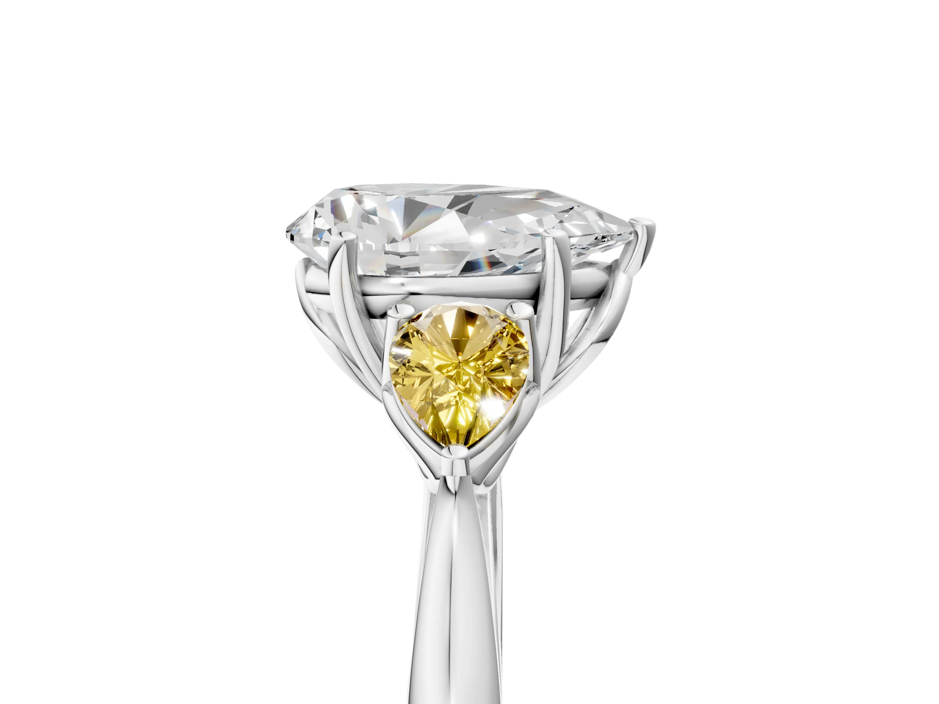 White gold Pear Cut Diamond Three-Stone Ring with Pear with Yellow Sapphire side stone Side Stones and Prong Setting_65