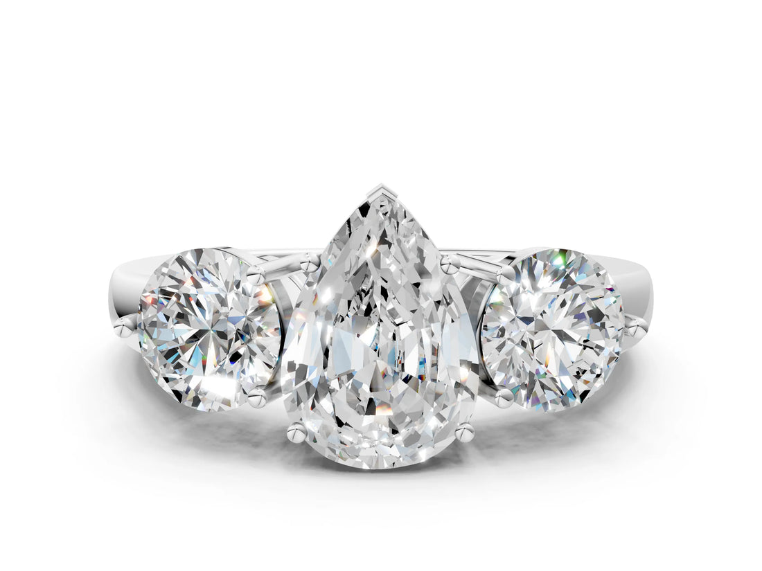 White gold Pear Cut Diamond Three-Stone Ring with Prong Setting and Classic Band_109