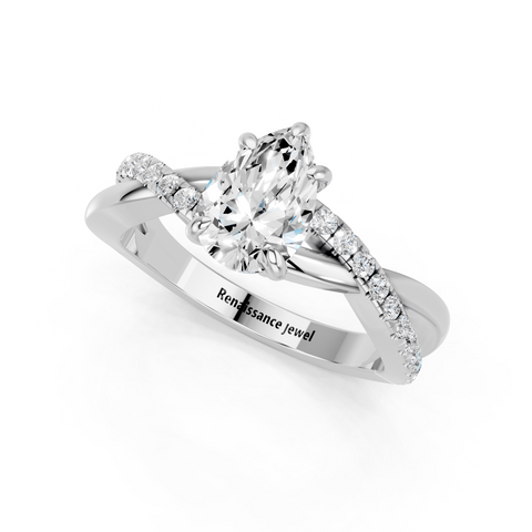 White gold Pear Cut Diamond Twist Band Solitaire with Prong Setting_27