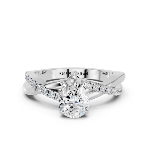 White gold Pear Cut Diamond Twist Band Solitaire with Prong Setting_35