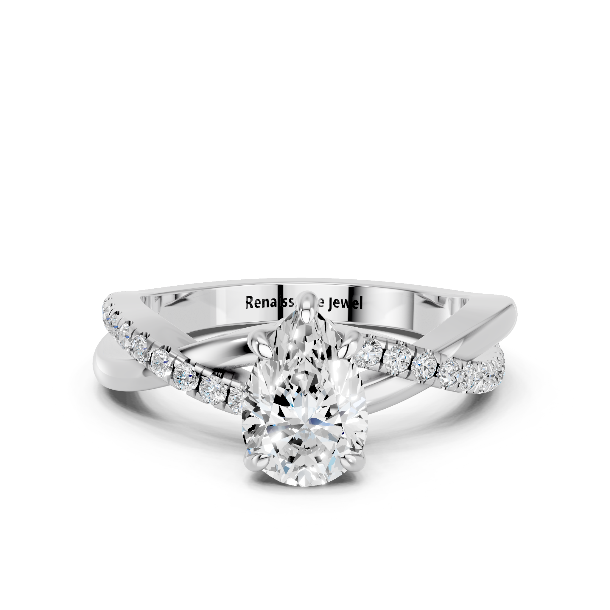 White gold Pear Cut Diamond Twist Band Solitaire with Prong Setting_35