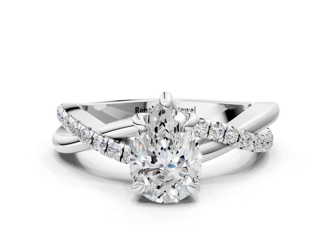 White gold Pear Cut Diamond Twist Band Solitaire with Prong Setting_82