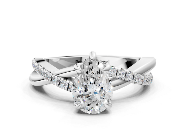 Sterling Silver Pear-Shaped Solitaire Engagement Ring Setting with Pave Crossover Twist Band