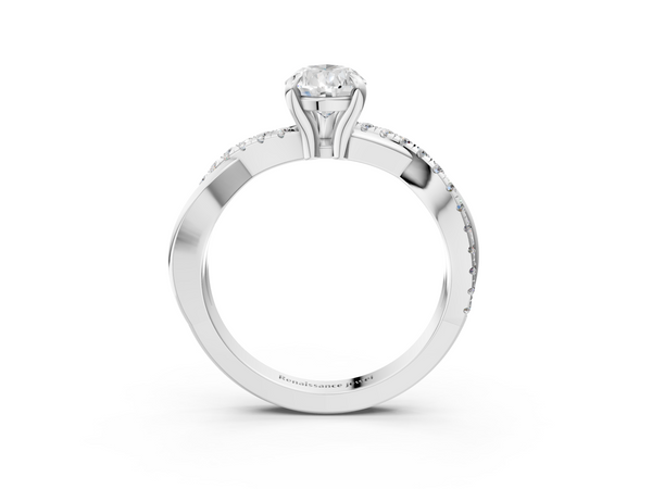 Sterling Silver Pear-Shaped Solitaire Engagement Ring Setting with Pave Crossover Twist Band