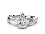 Silver 0.78 Carat E VS1 Pear Cut Diamond Twisted Band Engagement Ring with Prong Setting