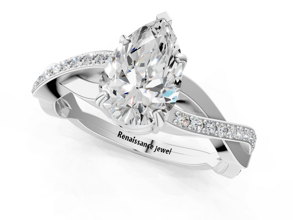 White gold Pear Cut Diamond Twisted Band Engagement Ring with Prong Setting