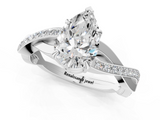Silver 0.78 Carat E VS1 Pear Cut Diamond Twisted Band Engagement Ring with Prong Setting