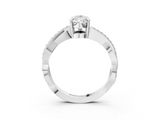 Silver 0.78 Carat E VS1 Pear Cut Diamond Twisted Band Engagement Ring with Prong Setting