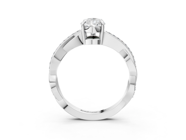 White gold Pear Cut Diamond Twisted Band Engagement Ring with Prong Setting