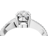 Silver 0.78 Carat E VS1 Pear Cut Diamond Twisted Band Engagement Ring with Prong Setting