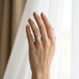 Silver 0.78 Carat E VS1 Pear Cut Diamond Twisted Band Engagement Ring with Prong Setting