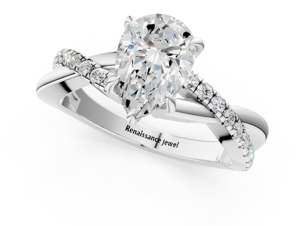 White gold Pear Cut Diamond Twisted Band with Pavé Setting and Four-Prong Setting