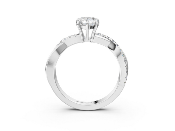 White gold Pear Cut Diamond Twisted Band with Pavé Setting and Four-Prong Setting