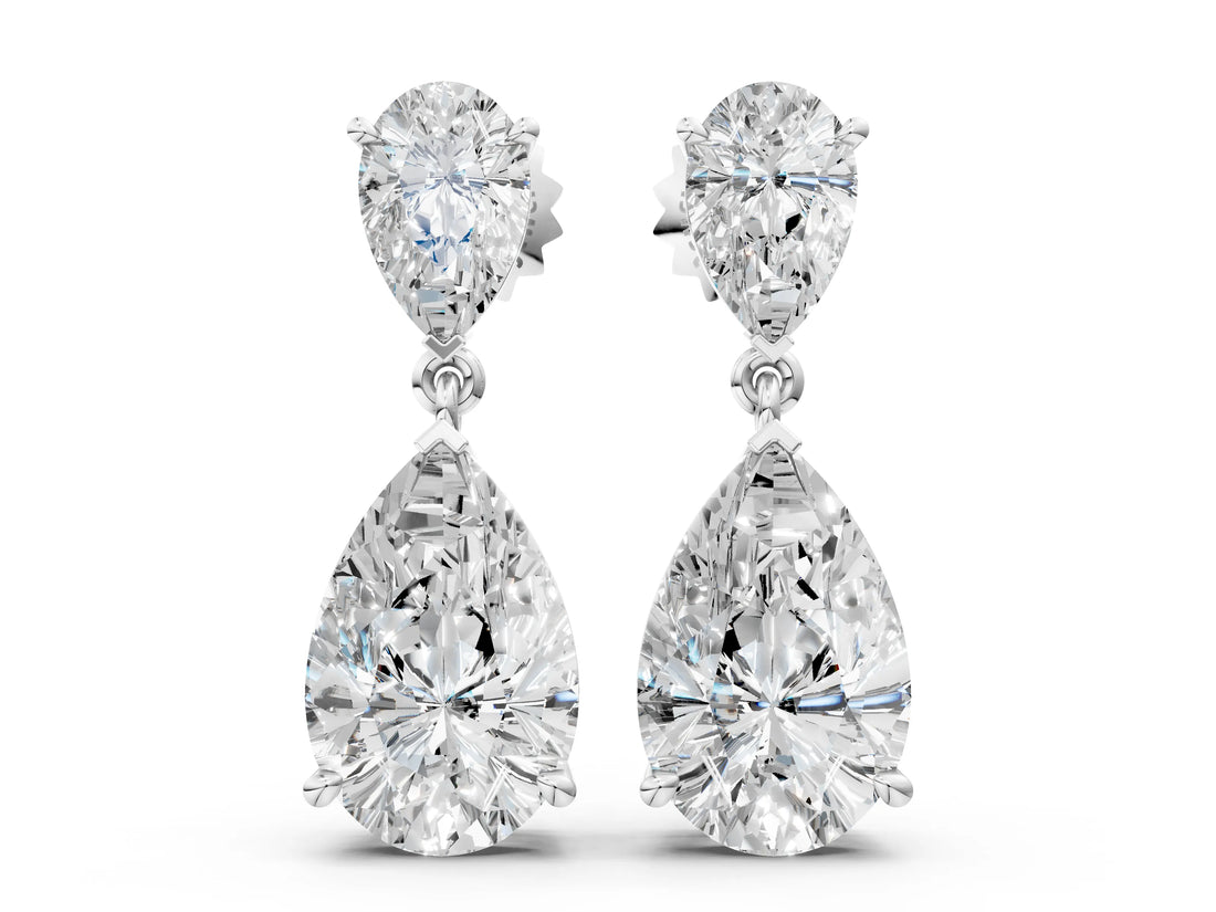 Silver 2.52 Carat E-F VVS-VS Pear Diamond Two Stone Drop Earrings