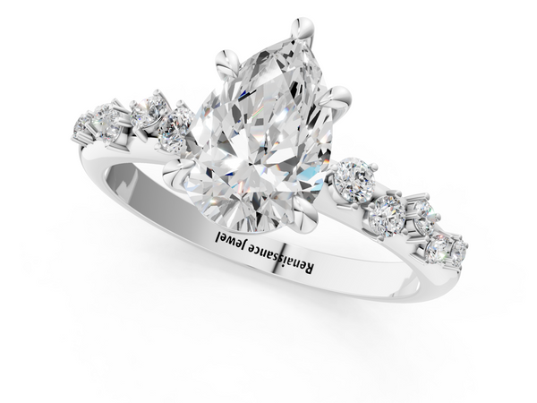 White Gold Pear-Shaped Solitaire Engagement Ring Setting with Graduated Scattered Accents