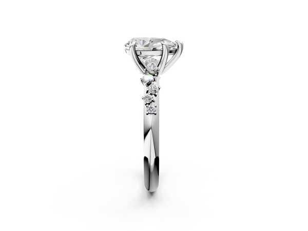 White Gold Pear-Shaped Solitaire Engagement Ring Setting with Graduated Scattered Accents