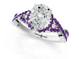 White gold Pear Cut Diamond with Amethyst side stone Halo Twist Band Solitaire Prong Setting Ring_13