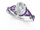 White gold Pear Cut Diamond with Amethyst side stone Halo Twist Band Solitaire Prong Setting Ring_26