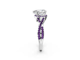 White gold Pear Cut Diamond with Amethyst side stone Halo Twist Band Solitaire Prong Setting Ring_27