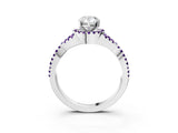 White gold Pear Cut Diamond with Amethyst side stone Halo Twist Band Solitaire Prong Setting Ring_28