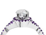White gold Pear Cut Diamond with Amethyst side stone Halo Twist Band Solitaire Prong Setting Ring_29