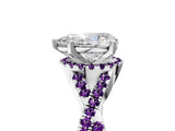 White gold Pear Cut Diamond with Amethyst side stone Halo Twist Band Solitaire Prong Setting Ring_30