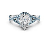 White gold Pear Cut Diamond with Aquamarine side stone Halo Twist Band Solitaire Prong Setting Ring_12