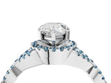 White gold Pear Cut Diamond with Aquamarine side stone Halo Twist Band Solitaire Prong Setting Ring_16